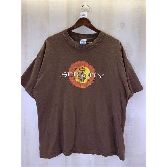 Y2K Brown “Serenity” Distressed Graphic T Shirt Mens Womens XL-11202 - Picture 1 of 9